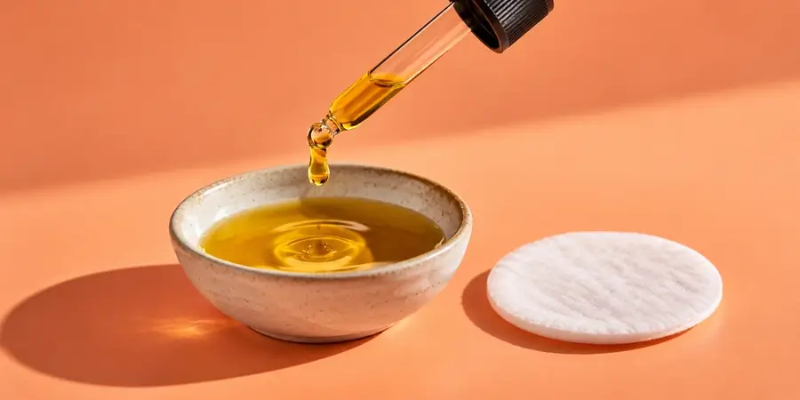 Pipette d’huile de nigelle au-dessus d’un petit bol en céramique