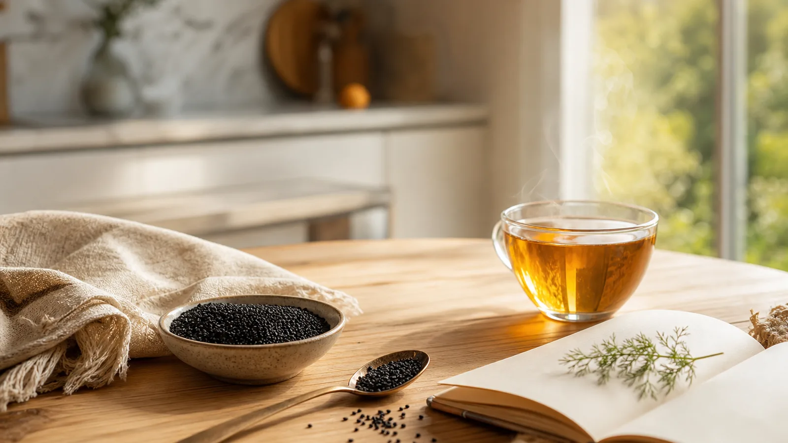 Routine bien-être avec graines de nigelle avant achat de l’huile Primal